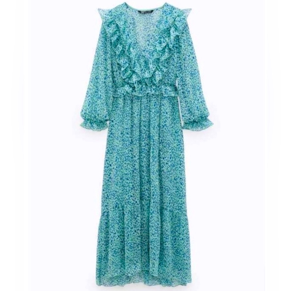 Zara Printed Long Sleeve Ruffled details, Summer/Flowing Dress size M - Picture 3 of 6
